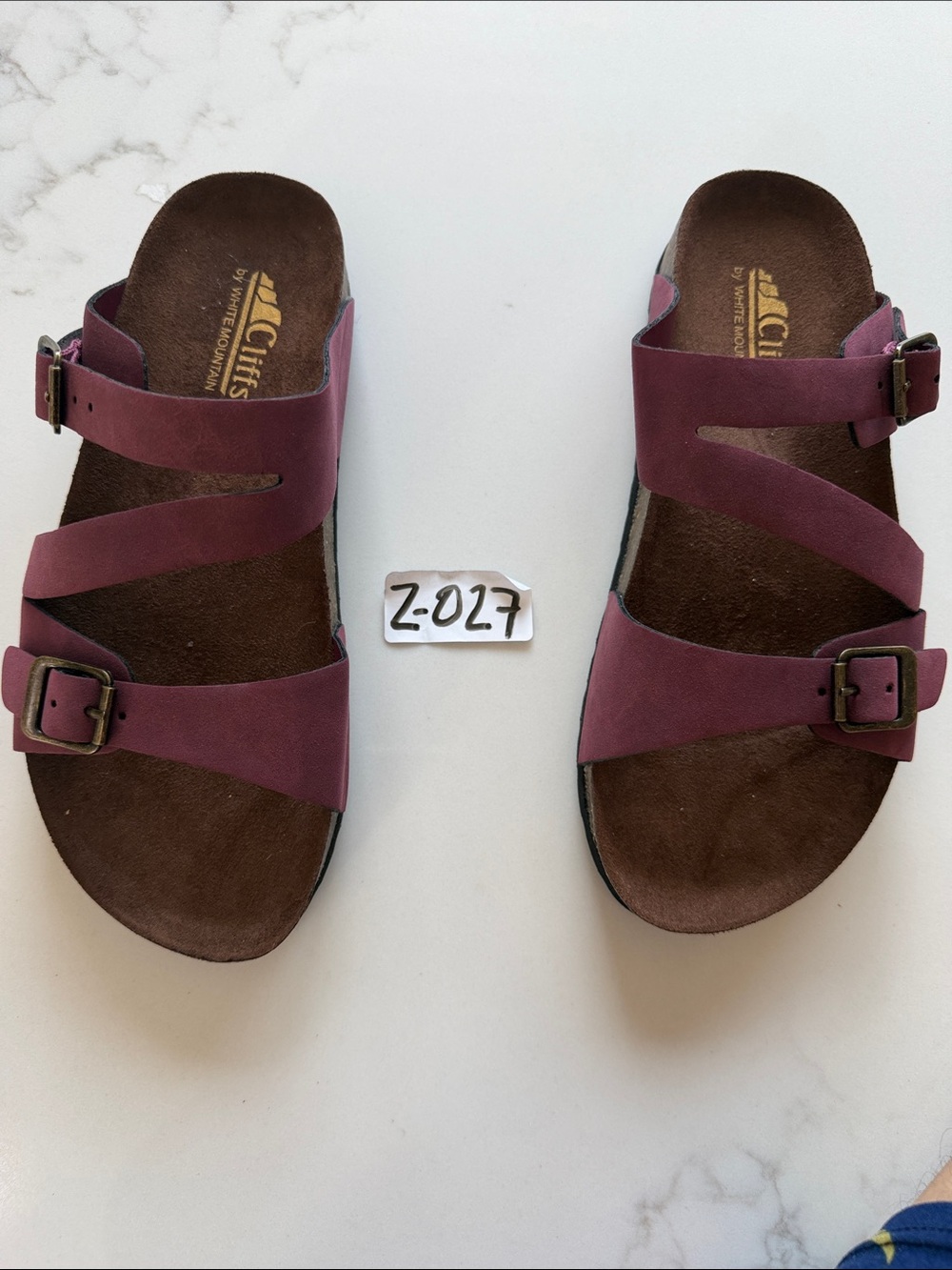 Cliffs by WHITE MOUNTAIN Purple Adjustable Buckle Slide Sandals